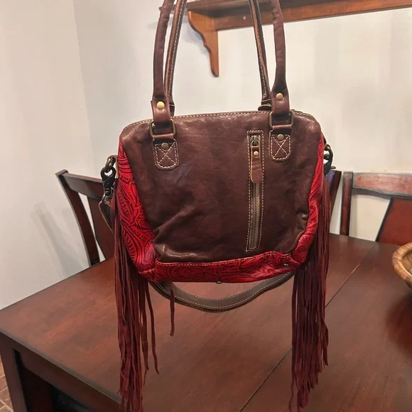 Myra  Red and Fringe Shoulder Bag - Picture 5 of 5